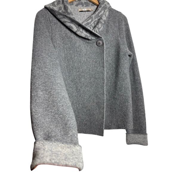 Chiaramente Women M Gray Animal Print Wool Sweater Jacket Winter Career - Picture 4 of 9